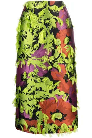 La DoubleJ Floral pattern-jacquard frayed midi skirt