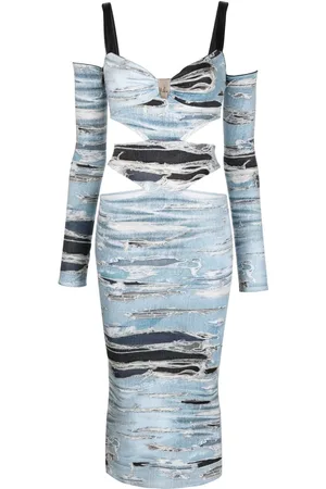John Richmond Graphic-print cut-out midi dress