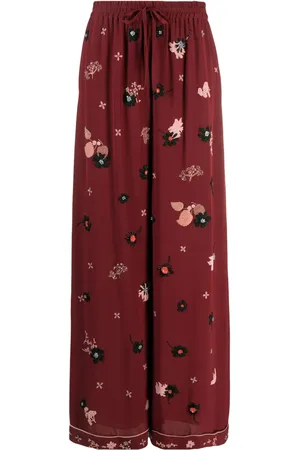 VALENTINO GARAVANI Embroidered-detail silk palazzo pants