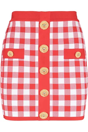 Balmain Gingham fine-knit miniskirt