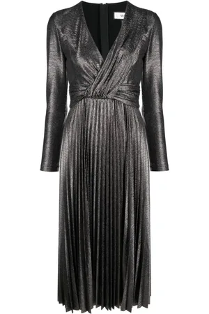 NISSA Pleated lamé-effect midi dress