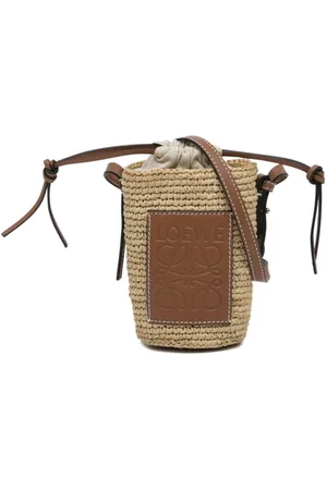 Loewe + Paula's Ibiza Leather-trimmed Woven Raffia And Hemp Bucket Bag In  Natural