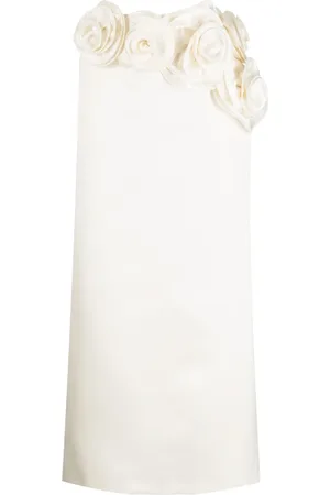 MAGDA BUTRYM Floral-appliqué silk midi skirt