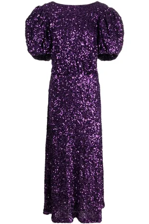ROTATE Puff-sleeve sequinned maxi dress