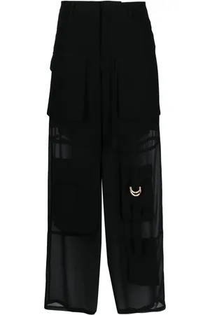Pinko Cargo-pocket semi-sheer palazzo trousers