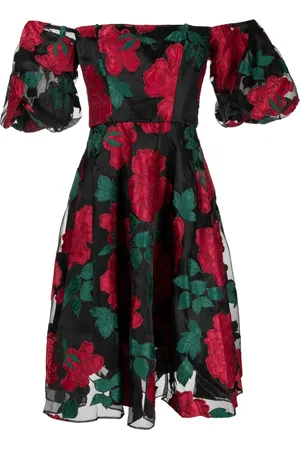 Marchesa Notte Claude floral-appliqué midi dress