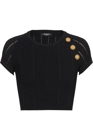 Balmain 3-Button knitted crop top