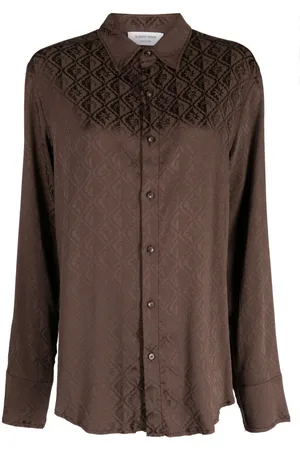 Marine Serre Moon Diamant-jacquard satin shirt