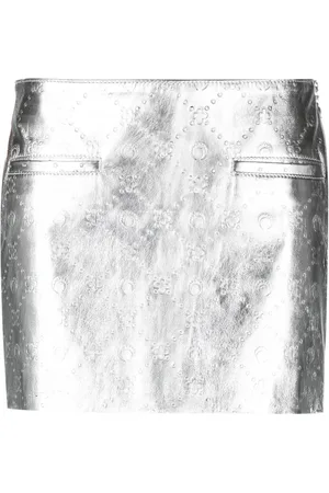 Marine Serre Logo-embossed laminated leather skirt