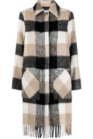 Woolrich Plaid-check fringed-hem coat