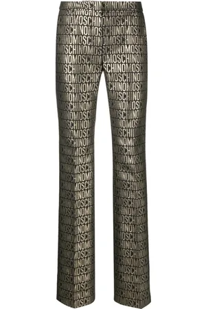 Moschino Metallic logo-print straight-leg trousers