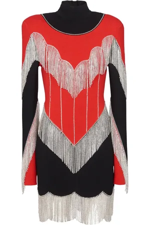 Balmain Fringe-detailing roll-neck dress