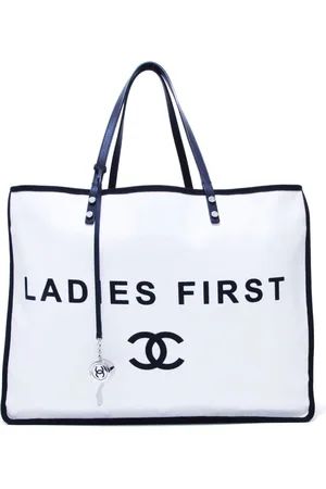 Chanel Canvas Calfskin Large Let's Demonstrate Tote White Black