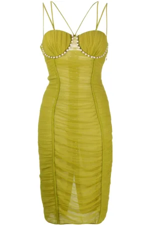 Elisabetta Franchi Pearl-embellished ruched midi dress