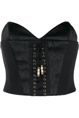 Elisabetta Franchi Logo-jacquard lace-up bustier top
