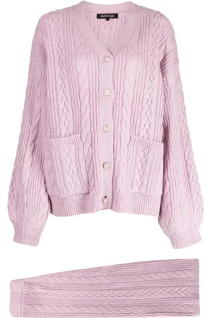 tout a coup Faux-pearl button cable-knit cardigan set
