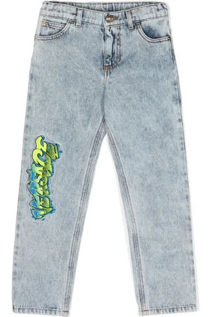 VERSACE Logo-embroidered straight-leg jeans