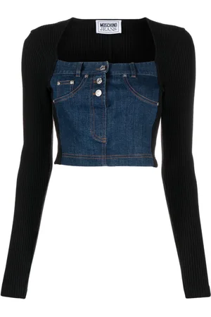 Moschino Panelled denim knitted crop top