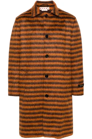 Marni Logo-appliqu?? striped single-breasted coat