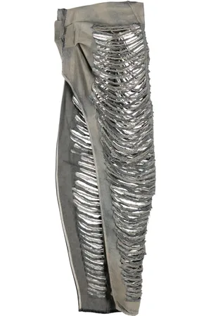 Rick Owens Ripped-detail asymmetric denim skirt