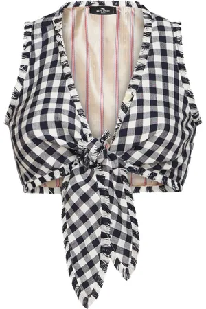 Etro Gingham-pattern fringed-edge cropped top