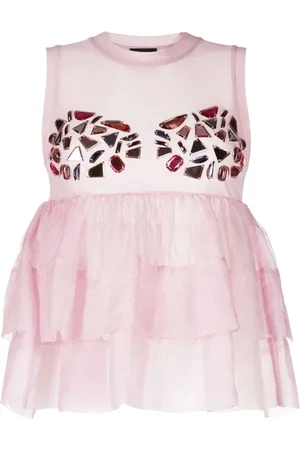 Cynthia Rowley Gem-embellished mesh peplum blouse
