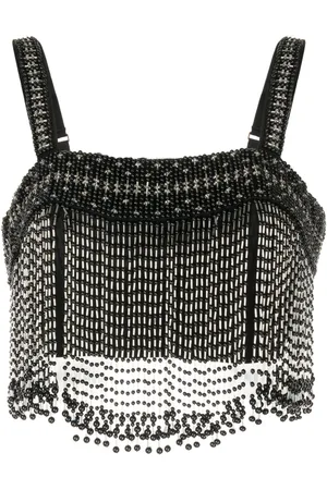 Elisabetta Franchi Bead-detail fringed cropped top