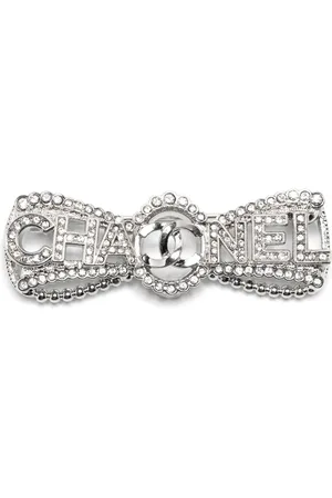 CHANEL 2000s CC rhinestone-embellished bow brooch