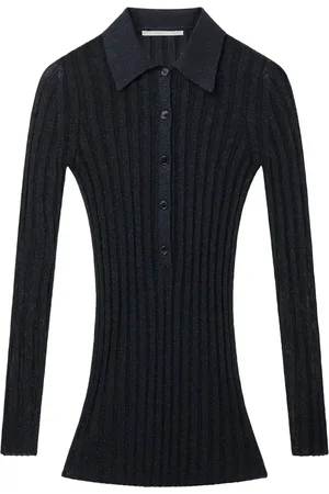 Stella McCartney Lurex ribbed-knit polo top