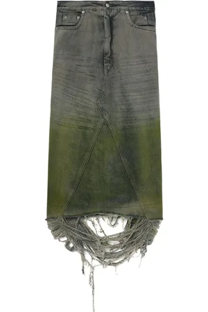 Rick Owens Distressed denim midi skirt