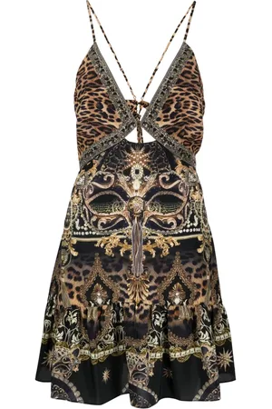 Camilla Leopard-print cutout silk minidress
