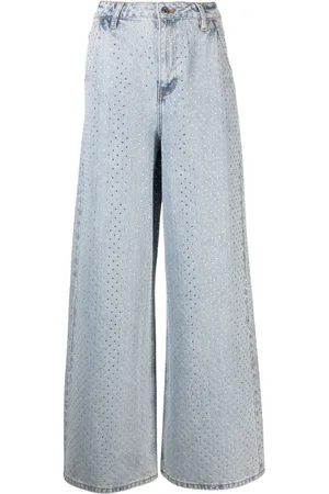 Self-Portrait Rhinestone high-rise wide-leg jeans