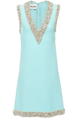 Miu Miu Halter Embellished Dress in Bianco