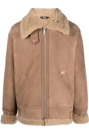 Blancha Shearling Cropped Jacket With White Fur Trim In Leather in Brown