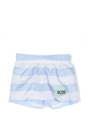 GCDS Striped logo-print swim shorts
