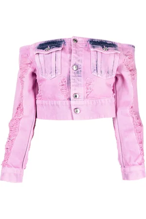 Pink distressed 2024 denim jacket