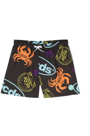 GCDS Logo-print drawstring-waist swim shorts