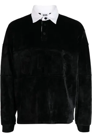 GCDS Logo-embroidered velour polo shirt