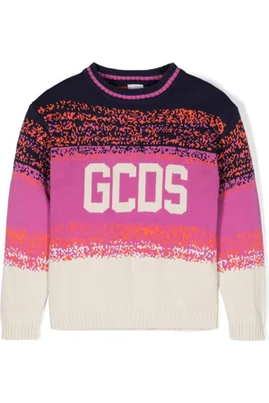 GCDS Logo-intarsia knit cotton jumper