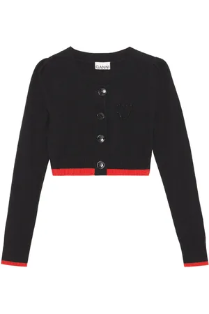 Ganni Bed-detail merino wool-blend cardigan