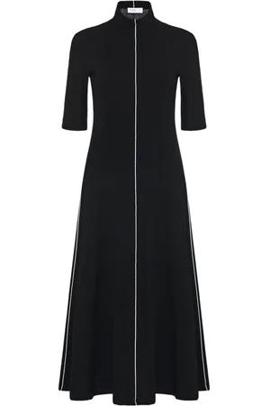 ROSETTA GETTY Piped-trim mock-neck midi dress