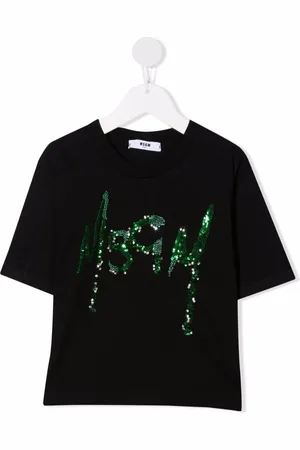 Msgm Sequin-logo cropped T-shirt