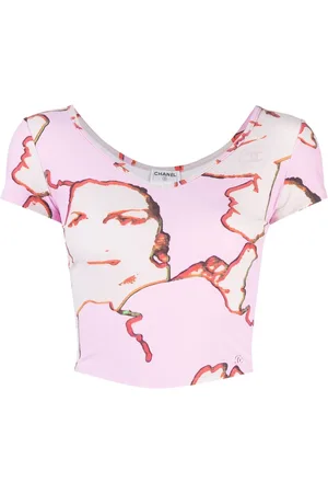 CHANEL 2000 graphic-print crop T-shirt