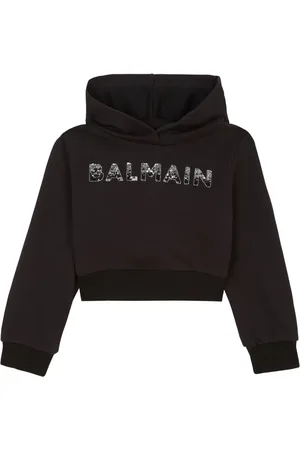 Balmain Sequin-logo cropped cotton hoodie