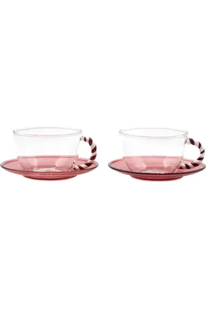 CU I SEEYOU Christmas striped-handle glass teacup (set of two)