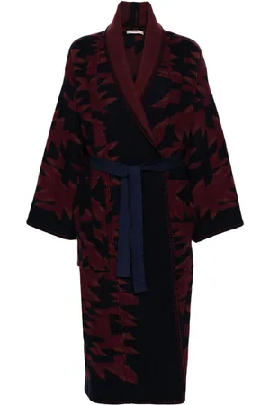 ODEEH Geometric-pattern belted coat