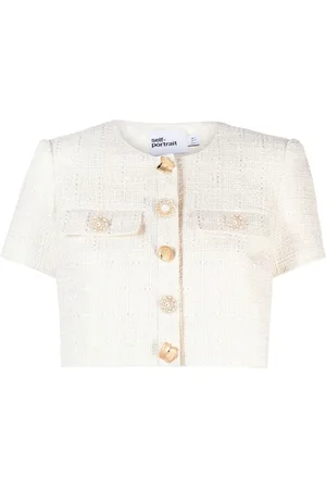Self-Portrait Bouclé tweed cropped top