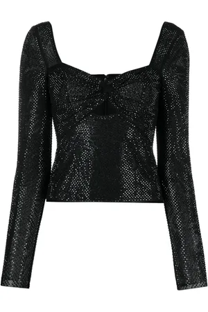Self-Portrait Rhinestoned sweetheart-neck top