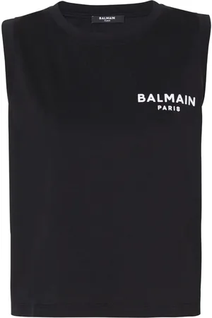 Balmain Logo-flocked cotton top