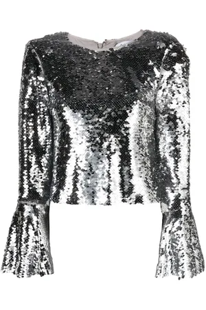 Self-Portrait Sequin-embellished mesh top